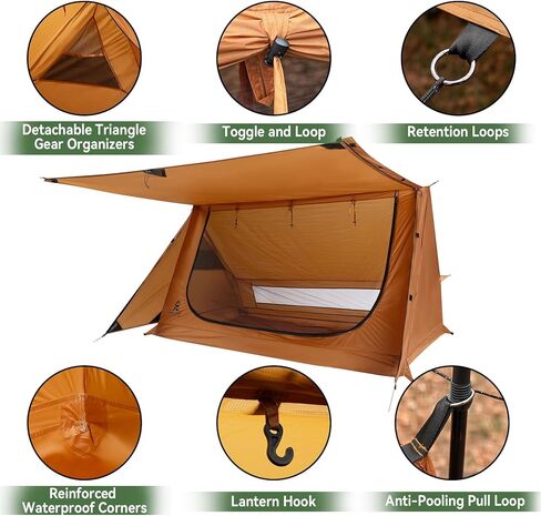 1 Person Backpacking Tent, Ultralight Baker Style Solo Bushcraft Shelter with Porch Awning, Silicone Coated Nylon Waterproof Camping Tent for Hiking, Survival & Motorcycle Camping in Saudi Arabia