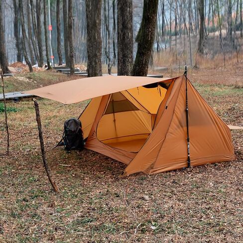 1 Person Backpacking Tent, Ultralight Baker Style Solo Bushcraft Shelter with Porch Awning, Silicone Coated Nylon Waterproof Camping Tent for Hiking, Survival & Motorcycle Camping in Saudi Arabia