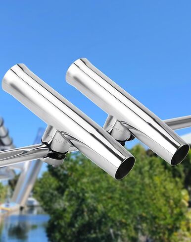 2PCS Boat Fishing Rod Holders, 316 Stainless Steel Rail Mount Rod Holders for Fishing Boat/Kayak, 360° Adjustable Clamp-On Design, Rust-Resistant with Rubber Insert in Saudi Arabia