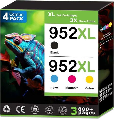 خراطيش حبر 952XL متوافقة مع مجموعة خراطيش حبر HP 952 (4 عبوات)، تعمل مع HP OfficeJet Pro 7740 8710 8715 8720 8725 8730، أسود سماوي أرجواني أصفر عالي الإنتاج، تم تحديثها بأحدث شريحة in Kuwait