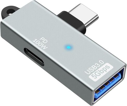 USB-C to USB 3.0 2 in 1 OTG Adapter, Right Angle USB C Male to USB 3.0 Female 5Gbps Converter with PD 100W Power Charging Port for Laptop Tablet Phone in Saudi Arabia
