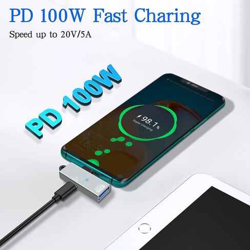 USB-C to USB 3.0 2 in 1 OTG Adapter, Right Angle USB C Male to USB 3.0 Female 5Gbps Converter with PD 100W Power Charging Port for Laptop Tablet Phone in Saudi Arabia