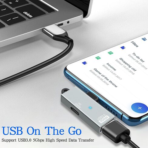 USB-C to USB 3.0 2 in 1 OTG Adapter, Right Angle USB C Male to USB 3.0 Female 5Gbps Converter with PD 100W Power Charging Port for Laptop Tablet Phone in Saudi Arabia