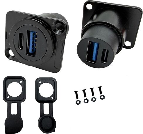 2PCS Dual USB Panel Mount D-Type Adapter, USB 3.0 & USB C 3.1 Female to Female Through Connector, USB A & Type C Charger Bulkhead Socket. in Saudi Arabia