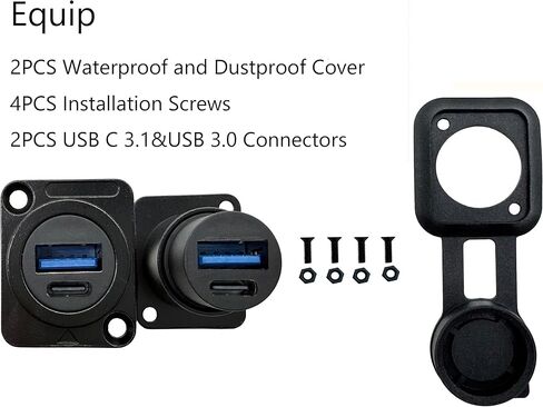 2PCS Dual USB Panel Mount D-Type Adapter, USB 3.0 & USB C 3.1 Female to Female Through Connector, USB A & Type C Charger Bulkhead Socket. in Saudi Arabia