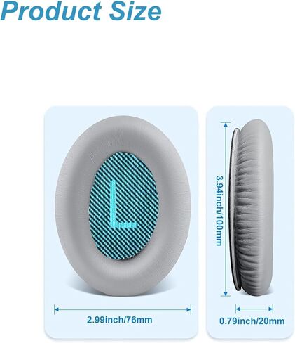 وسائد الأذن لـ Bose Quiet Comfort 35 من جلد البروتين الناعم وسائد الأذن البديلة وسائد الأذن لـ Bose QC 35/25 / 15 QC2 / Ae2 / Ae2i / Ae2W / Sound Link/Sound True (رمادي) in Kuwait