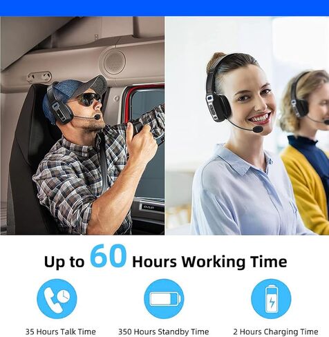 Bluetooth Headset with Microphone,Noise Cancelling with Mute Button, Very Strong Wireless Range, All-Day Comfort On Ear Headphones 60 Hrs Working time for Trucker/Work/PC/Call Center/Meeting/Office in Saudi Arabia