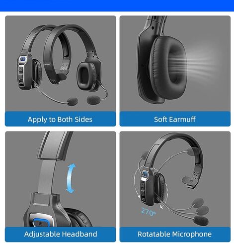 Bluetooth Headset with Microphone,Noise Cancelling with Mute Button, Very Strong Wireless Range, All-Day Comfort On Ear Headphones 60 Hrs Working time for Trucker/Work/PC/Call Center/Meeting/Office in Saudi Arabia