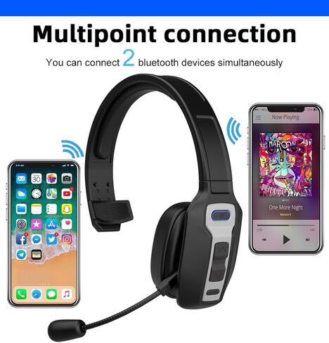 Bluetooth Headset with Microphone,Noise Cancelling with Mute Button, Very Strong Wireless Range, All-Day Comfort On Ear Headphones 60 Hrs Working time for Trucker/Work/PC/Call Center/Meeting/Office in Saudi Arabia