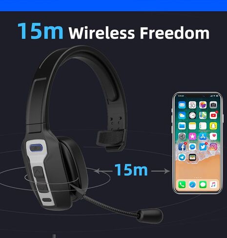 Bluetooth Headset with Microphone,Noise Cancelling with Mute Button, Very Strong Wireless Range, All-Day Comfort On Ear Headphones 60 Hrs Working time for Trucker/Work/PC/Call Center/Meeting/Office in Saudi Arabia