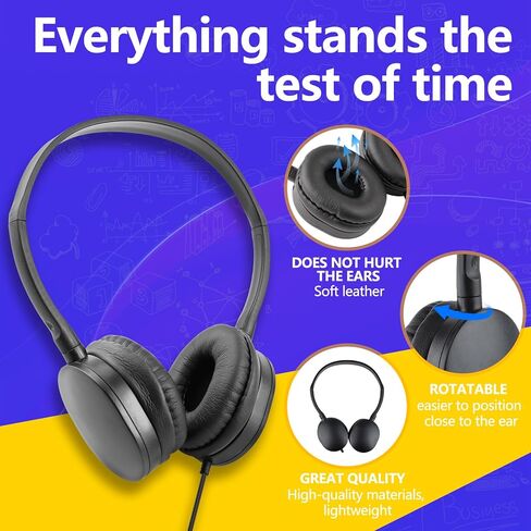 سماعات رأس من النوع C لأطفال المدارس في الفصول الدراسية 20 حزمة، سماعات رأس سلكية USB C للهاتف المدرسي والكمبيوتر اللوحي والكمبيوتر المحمول والكمبيوتر الشخصي عبر الإنترنت واجتماعات الويب والمؤتمرات واختبار الممارسة باللون الأسود in Kuwait