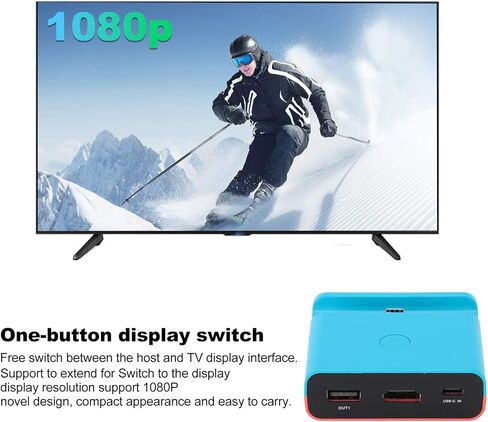 Cuifati 1080P محول فيديو محمول قاعدة شحن محول فيديو للتبديل/لايت لعبة آلة قاعدة شحن (أزرق أحمر) in Saudi Arabia