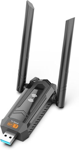 محول BE6500 Wi-Fi 7 USB WiFi لأجهزة الكمبيوتر المكتبية والكمبيوتر المحمول وبطاقة شبكة لاسلكية ثلاثية الموجات بسرعة 6452 ميجا بت في الثانية، وهوائيات عالية الكسب 5dBi، ومنفذ USB 3.0 بدون برنامج تشغيل لنظام التشغيل Windows 11/10 فقط in Kuwait