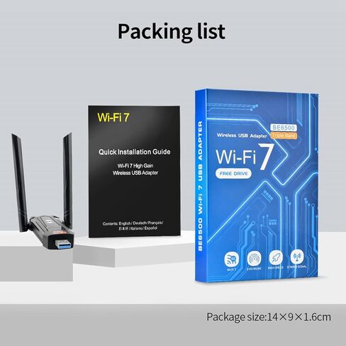 محول BE6500 Wi-Fi 7 USB WiFi لأجهزة الكمبيوتر المكتبية والكمبيوتر المحمول وبطاقة شبكة لاسلكية ثلاثية الموجات بسرعة 6452 ميجا بت في الثانية، وهوائيات عالية الكسب 5dBi، ومنفذ USB 3.0 بدون برنامج تشغيل لنظام التشغيل Windows 11/10 فقط in Kuwait
