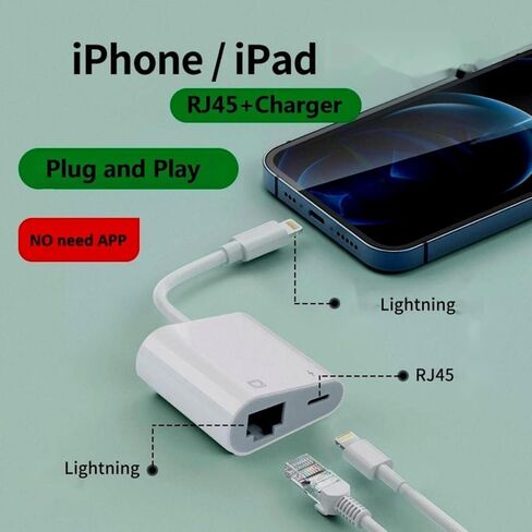 [Apple MFi Certified] Lightning to Ethernet Adapter for iPhone,2 in 1 LAN Ethernet Network to Lightning Adapter with Charging for iPhone 14/13/Pro Max/12/11/XS/XR/X/8/7/6/5 iPad White in Saudi Arabia