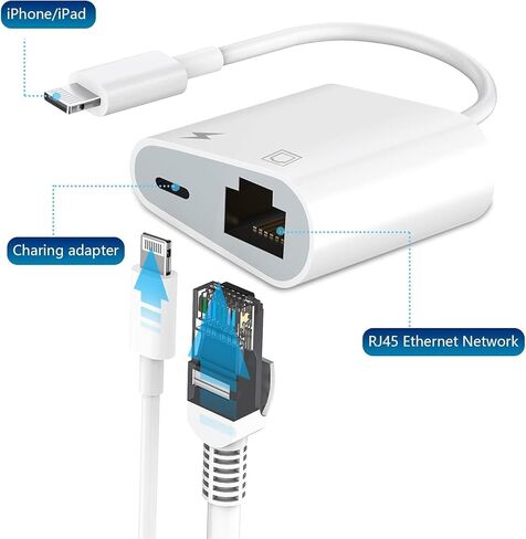 [Apple MFi Certified] Lightning to Ethernet Adapter for iPhone,2 in 1 LAN Ethernet Network to Lightning Adapter with Charging for iPhone 14/13/Pro Max/12/11/XS/XR/X/8/7/6/5 iPad White in Saudi Arabia