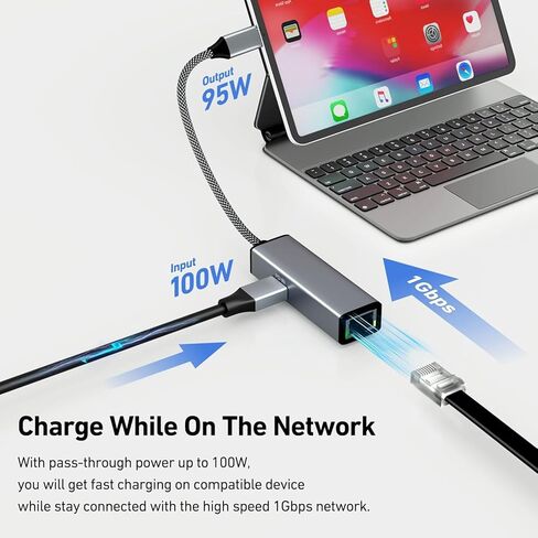 محول USB-C إلى إيثرنت جيجابت مع توصيل طاقة 100 وات، محول شبكة Thunderbolt 3/4 إلى RJ45 Ethernet LAN in Saudi Arabia