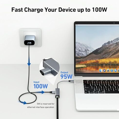 محول USB-C إلى إيثرنت جيجابت مع توصيل طاقة 100 وات، محول شبكة Thunderbolt 3/4 إلى RJ45 Ethernet LAN in Saudi Arabia