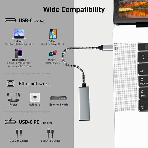 محول USB-C إلى إيثرنت جيجابت مع توصيل طاقة 100 وات، محول شبكة Thunderbolt 3/4 إلى RJ45 Ethernet LAN in Saudi Arabia