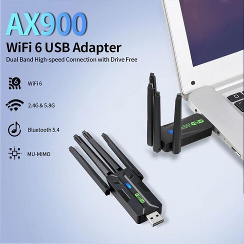محول واي فاي 6 USB AX900 بطاقة شبكة لاسلكية ثنائية النطاق مع بلوتوث 5.4، 4 هوائيات، بدون برامج تشغيل للكمبيوتر المكتبي والكمبيوتر المحمول Windows 11/10/8/7 in Saudi Arabia