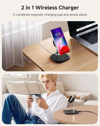 Magnetic Charger Stand for Samsung S26 Ultra/S26+/S26/S25/S24, Detachable Wireless Charging Station Compatible with MagSafe fo riPhone Air/17/16/15/14/13/12 in Saudi Arabia