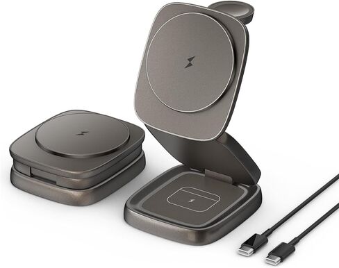3-in-1 Magnetic Wireless Charging Station for Apple Devices - 15W Fast Charge with 30W Adapter, Foldable Aluminum Travel Dock for iPhone 17/16/15/14/13/12 Series, iWatch, AirPods in Saudi Arabia