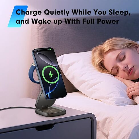 3-in-1 Magnetic Wireless Charging Station for Apple Devices - 15W Fast Charge with 30W Adapter, Foldable Aluminum Travel Dock for iPhone 17/16/15/14/13/12 Series, iWatch, AirPods in Saudi Arabia