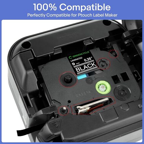 GREENCYCLE 2 حزمة متوافقة مع شريط صانع الملصقات السوداء Brother P-Touch TZe-325 TZe325 9 مم 0.35 شريط أسود مصفح TZe325 TZ325 TZe TZ لـ PT-D210 H100 H110 D400 D600 in Kuwait
