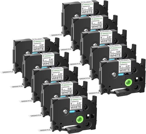 GREENCYCLE 10 عبوات TZe-221 9 مم 0.35 شريط ملصقات متوافق مع Brother P-Touch TZe221 9 مم 0.35 شريط TZe TZ أبيض مصفح TZ-221 TZ221 لصانع الملصقات PT-D210 D220 H100 H110 D400 in Kuwait