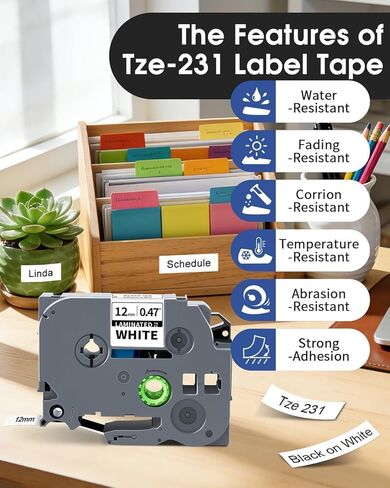 YQSLPBM Tze 12 مم 0.47 شريط أبيض مصفح متوافق مع Brother Tze-231 Tz-231 Tze231 شريط Tz 12 مم 1/2 بوصة عبوات لشريط صانع ملصقات P Touch PTD220 PTD210 PTH110 PTP710 PTD400 PT-610BT، 5 عبوات in Kuwait