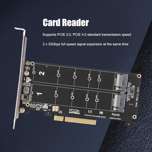 2 × 4 قناة كاملة NVMe SSD، بطاقة محول مفتاح PCIE 3.0 4.0 M NVMe SSD إلى PCIE X8 لتوسيع القرص الصلب، محول PH45 M.2، ترقية القرص الصلب الخاص بك مع 2 × 32 جيجابت في الثانية (ph45) in Saudi Arabia