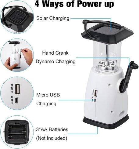 Solar Hand Crank Emergency Lantern with FM Radio, 8 LED Camping Light, USB Charging Port, Waterproof IP44, Rechargeable Battery for Camping, Hiking, Fishing in Saudi Arabia