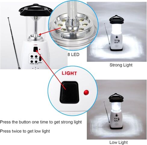 Solar Hand Crank Emergency Lantern with FM Radio, 8 LED Camping Light, USB Charging Port, Waterproof IP44, Rechargeable Battery for Camping, Hiking, Fishing in Saudi Arabia