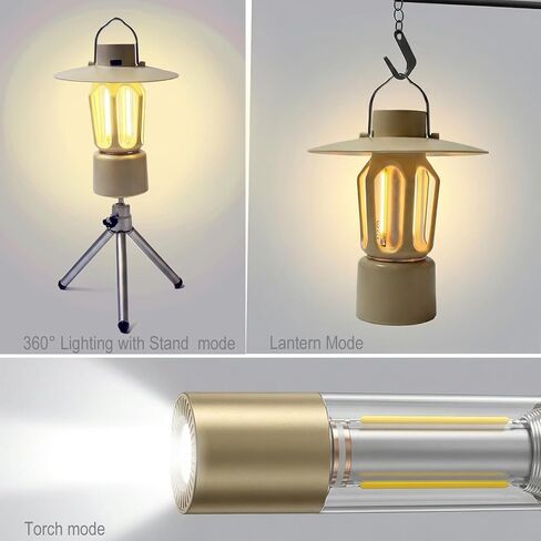 Retro Rechargeable Mini LED Camping Lantern, 400LM 2000mAh, IPX4 Waterproof with Stand/Magnetic Base/Hook, 5 Light Modes, Rechargeable Vintage Small Lantern for Camping, Hiking, Power Outages, Gifts in Saudi Arabia