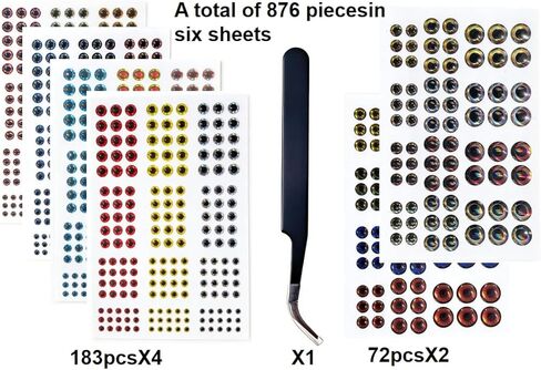 876 Pieces 3D 4D 5D Fishing Lure Eyes Oval Realistic Bait Eyes for Making Fish Lure Fly Tying Streamers Crafts & DIY Accessories 6 Sizes (3–10 mm) in Saudi Arabia