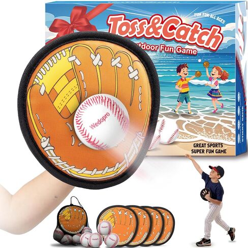 Toss and Catch Ball Outdoor Games: Kids Baseball Glove Toys for Sports & Outdoor Play - Outside Beach/Yard/Camping Games for Family - Birthday Gift for Boys Ages 3-12 (Upgraded 4-Pack) in Saudi Arabia