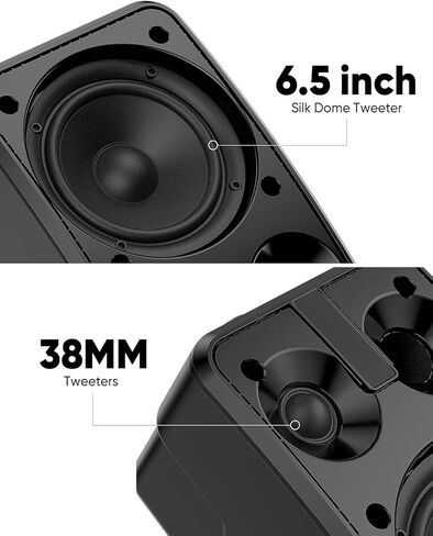 Inwa 6.5" Outdoor Passive Speakers, 50W Each Weatherproof Wall Mount Speaker, Wired PA System with Full-Range Sound, Includes Brackets for Pool, Patio, Garage & Indoor Use (Pair, Black) in Saudi Arabia