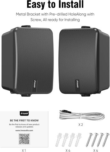 Inwa 6.5" Outdoor Passive Speakers, 50W Each Weatherproof Wall Mount Speaker, Wired PA System with Full-Range Sound, Includes Brackets for Pool, Patio, Garage & Indoor Use (Pair, Black) in Saudi Arabia