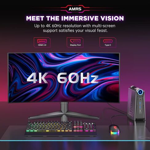 KAMRUI AMR5 Mini Gaming PC Triple 4K, 5700U (4.3GHz), 32GB DDR4 RAM 512GB PCIe NVMe SSD, Small Desktop Computer USB-C, 4 USB-A 3.2, HDMI, DP, Ethernet, WiFi 6 for Business Home Office in Saudi Arabia