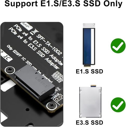 بطاقة محول PCIe 5.0 x4 إلى E1.S / E3.S SSD، تدعم القرص الصلب EDSFF SFF-TA-1002، متوافق مع PCIe 5.0/4.0/3.0 مرة أخرى، دعامة كاملة الارتفاع متضمنة in Kuwait