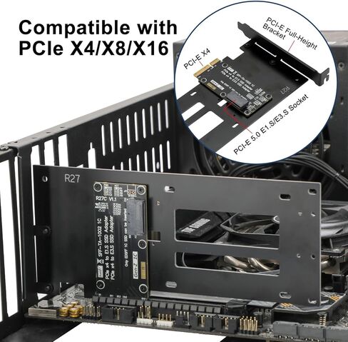 بطاقة محول PCIe 5.0 x4 إلى E1.S / E3.S SSD، تدعم القرص الصلب EDSFF SFF-TA-1002، متوافق مع PCIe 5.0/4.0/3.0 مرة أخرى، دعامة كاملة الارتفاع متضمنة in Kuwait