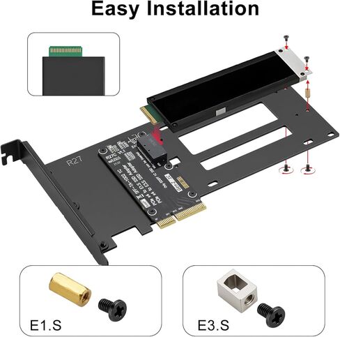 بطاقة محول PCIe 5.0 x4 إلى E1.S / E3.S SSD، تدعم القرص الصلب EDSFF SFF-TA-1002، متوافق مع PCIe 5.0/4.0/3.0 مرة أخرى، دعامة كاملة الارتفاع متضمنة in Kuwait