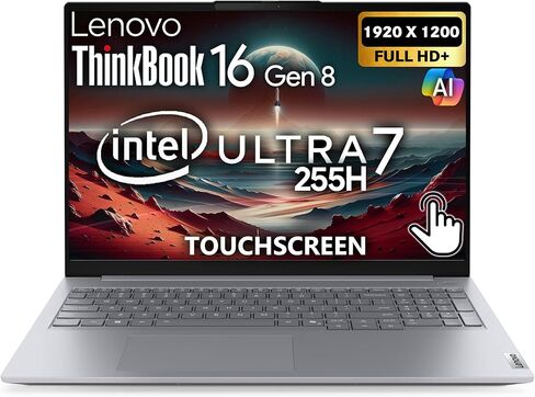 Lenovo ThinkBook 16 Gen 8 AI Business Laptop, 16" Touchscreen FHD+, Intel Ultra 7 255H, 32GB DDR5, 1TB NVMe, WiFi 6E + BT, HDMI, Fingerprint Reader, Backlit Keyboard, FHD Webcam, Win 11 Pro in Saudi Arabia