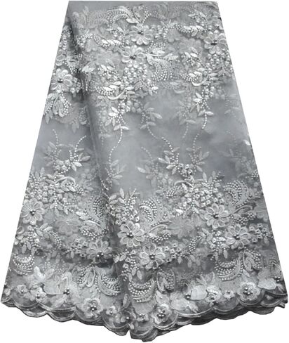 SanVera17 African Lace Net Fabrics Nigerian French Fabric Embroidered and Beading Lace for Party Wedding 5 Yards in Saudi Arabia