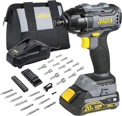 Impact Driver Kit 20V Cordless Impact Drill Driver Set 1/4" All-Metal Hex Chuck 180Nm(1600In-Lbs) 0-2800RPM Variable Speed, 2.0Ah Battery & Fast Charger, 25 Pcs S2 Impact Driver Bits and Tool Bag in Saudi Arabia