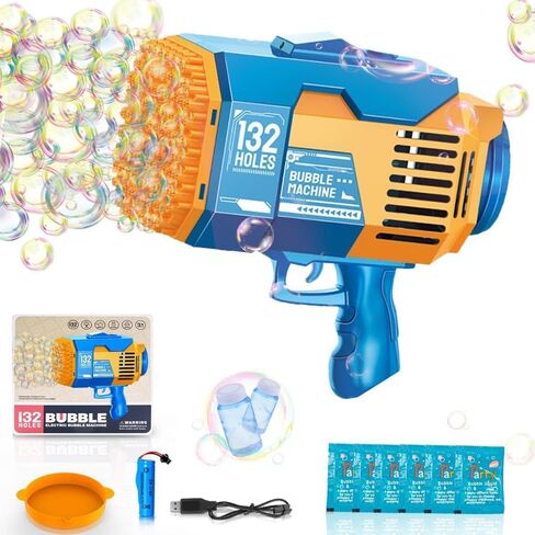 Upgraded 132 Holes Bubble Machine Gun,Bazooka Bubble Machine,Rocket Bubble Gun Bubble Machine,Summer Toys Bubble Blaster Maker for Kids, Wedding, Birthday(Blue) in Saudi Arabia