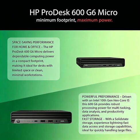 كمبيوتر HP ProDesk 600 G6 Tiny Desktop كمبيوتر صغير، Intel Core i5-10th، ذاكرة وصول عشوائي 16 جيجابايت، 256 جيجابايت SSD، لوحة مفاتيح وماوس، واي فاي، دعم 4K، Windows 11 Pro Home Office Desktop (متجدد) in Saudi Arabia