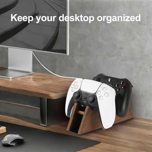 حامل وحدة تحكم من الخشب الصلب - حامل وحدة تحكم ألعاب مزدوج للمكتب، يناسب Xbox Series X/S وXbox One وPS5 وSwitch Pro - هدية للاعبين للرجال in Saudi Arabia