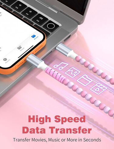 USB C to USB C Cable 6FT,60W Fast Charging Beaded Charger Cord for iPhone 17 16 15 Pro Max/iPad Pro Air 11th for Samsung S26 S25 S24 Ultra S23 A16/Android Phone Charger Cord Cute Girl Women,Light-Pink in Saudi Arabia