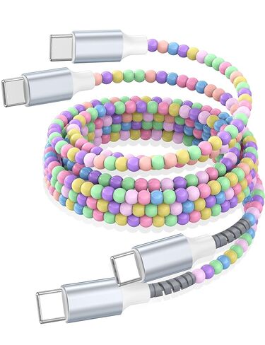 USB C to USB C Cable 6FT,60W Fast Charging Beaded Charger Cord for iPhone 17 16 15 Pro Max/iPad Pro Air 11th for Samsung S26 S25 S24 Ultra S23 A16/Android Phone Charger Cord Cute Girl Women,Light-Pink in Saudi Arabia